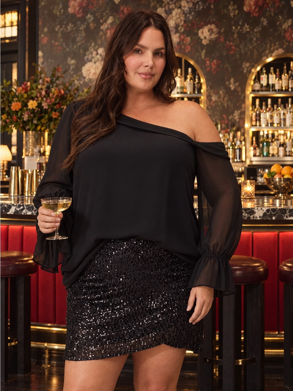 Torrid Black Chiffon Asymmetrical One Shoulder Blouse Size 2 2X NEW